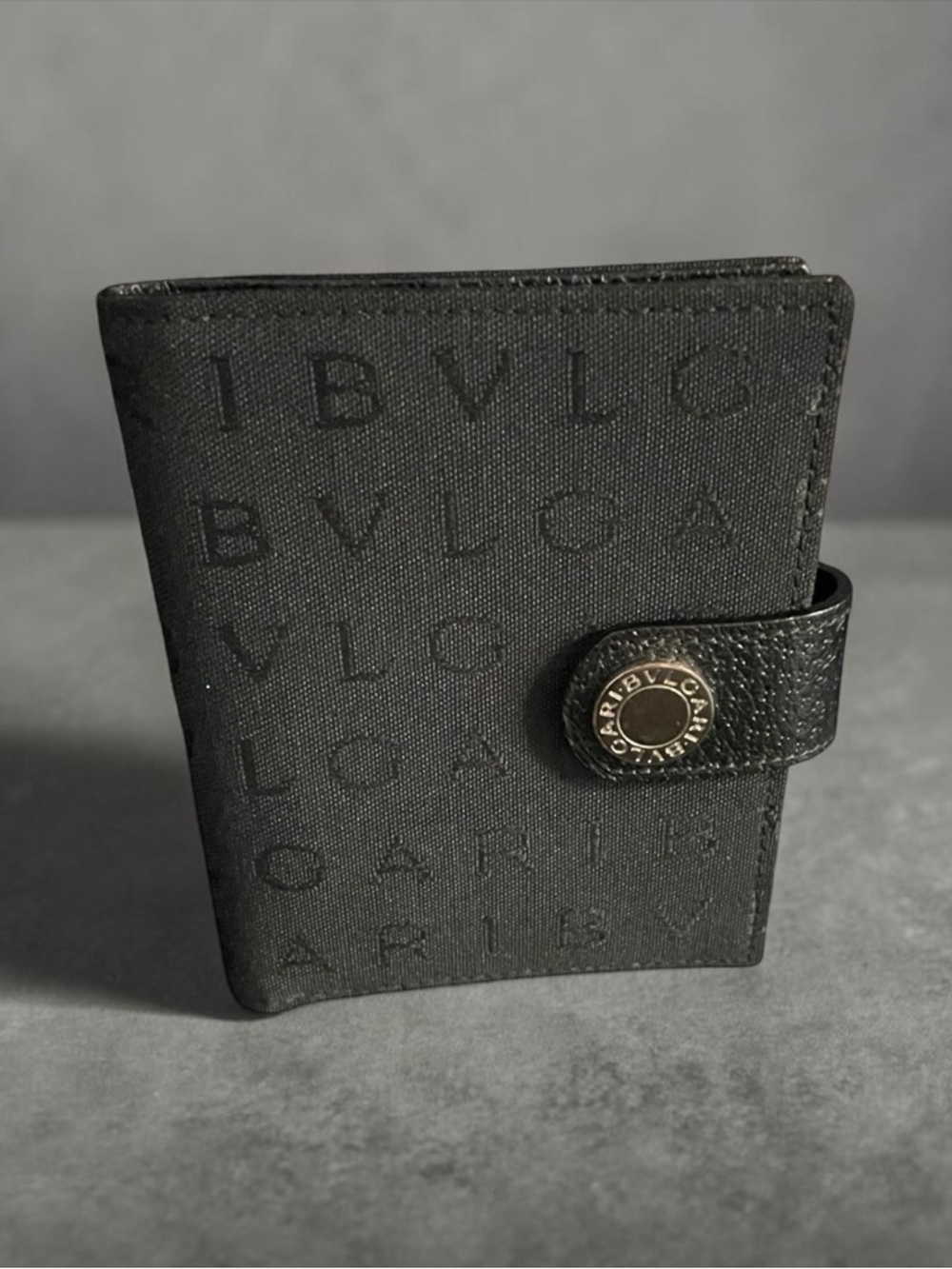 BVLGARI Logomania Black Canvas & Leather Compact Wallet - Box & Papers